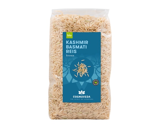 BIO Kashmir Basmati Reis, indischer Basmati-Reis, Cosmoveda, braun, 500g